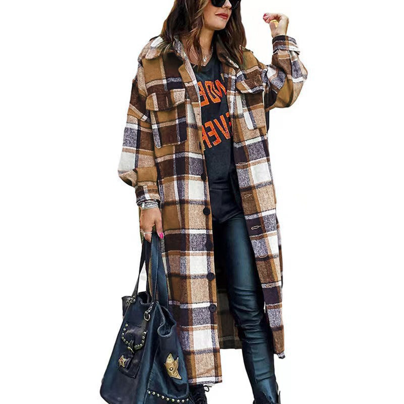 Damen Langarm-Wolljacke mit Karomuster und praktischen Taschen Heidi-Mode