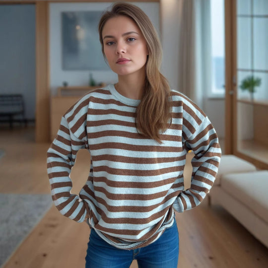 Damen lässiger Oversize-Pullover mit breiten Streifen Heidi-Mode