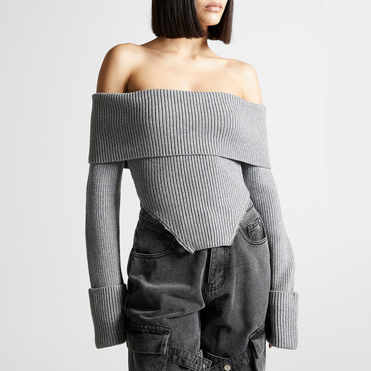 Damen Off-Shoulder Strickoberteil mit weitem Arm Heidi-Mode