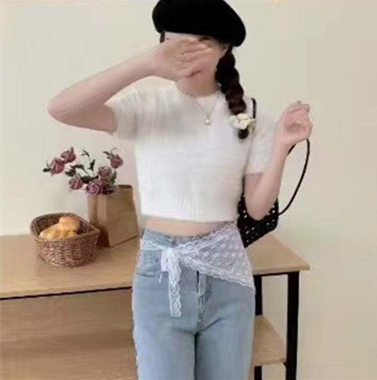 Damen cropped Pullover mit zarten Perlen Heidi-Mode