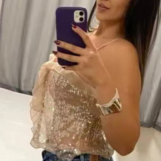 Damen Funktionsbluse mit Pailletten und Rüschen Heidi-Mode