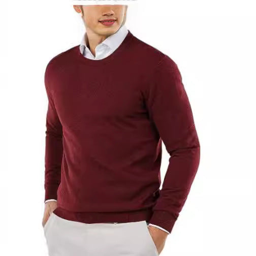 Herren eleganter Rundhals-Pullover aus feiner Baumwolle Heidi-Mode