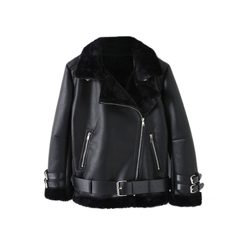 Damen modische jacke mit Kunstfellkragen und asymmetrischem Reißverschluss Heidi-Mode