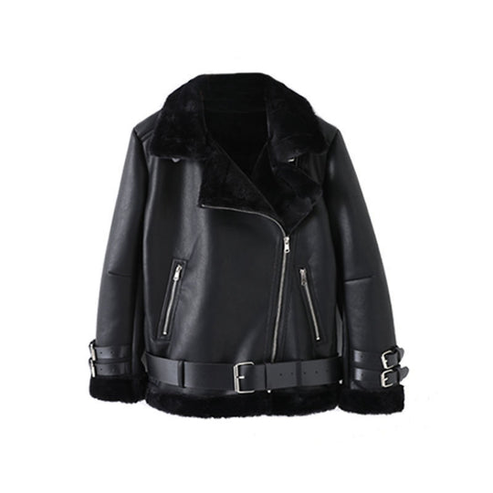 Damen modische jacke mit Kunstfellkragen und asymmetrischem Reißverschluss Heidi-Mode