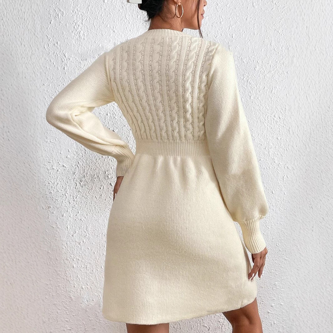 Damen Strickkleid mit voluminösen Ärmeln und strukturiertem Oberteil Heidi-Mode