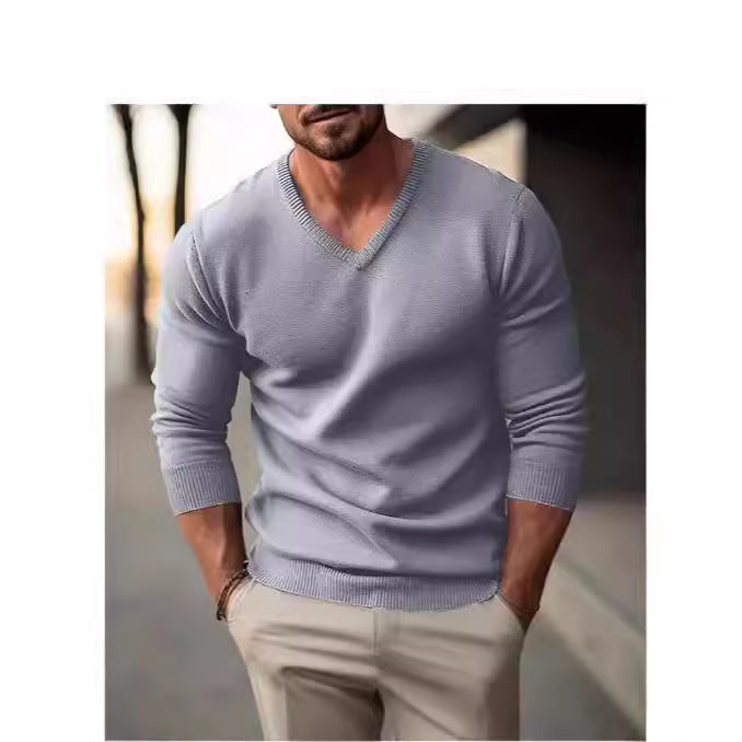 Herren Strickpullover mit V-Ausschnitt und hochwertiger Materialtextur Heidi-Mode