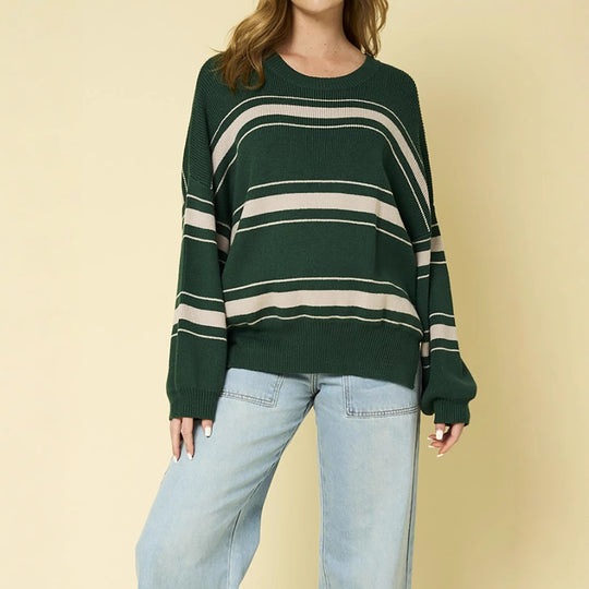 Damen lässiger Pullover mit modernen Streifen Heidi-Mode