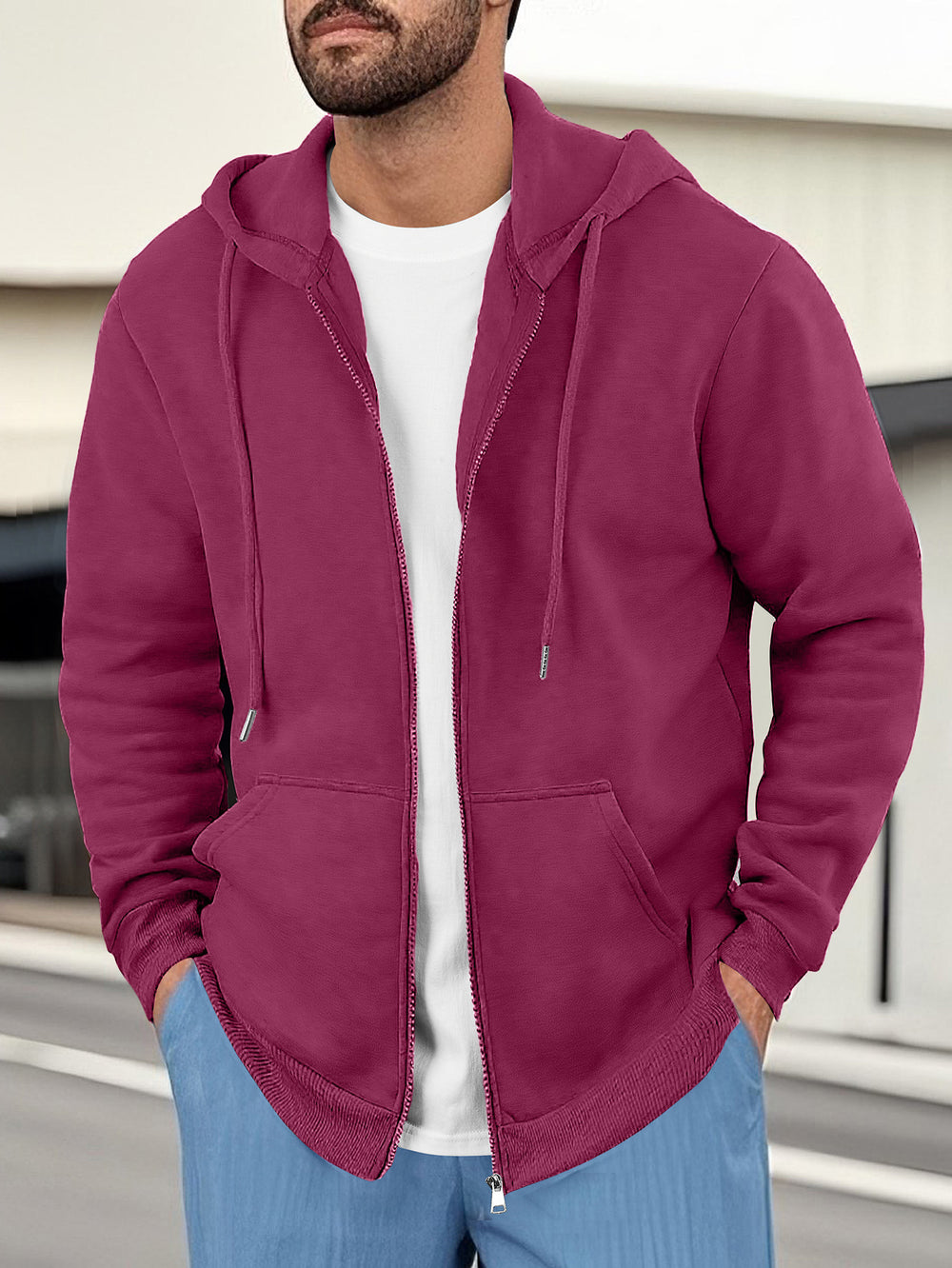Herren lässige Kapuzenjacke mit atmungsaktivem Sweatstoff und praktischen Taschen Heidi-Mode