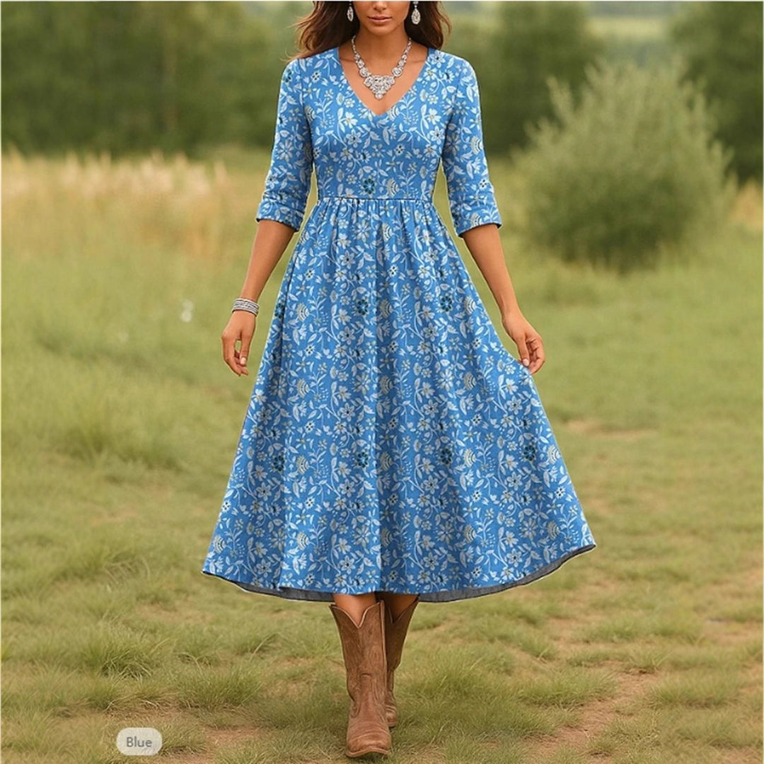 Damen Maxikleid mit floralem Design und elegantem V-Ausschnitt Heidi-Mode