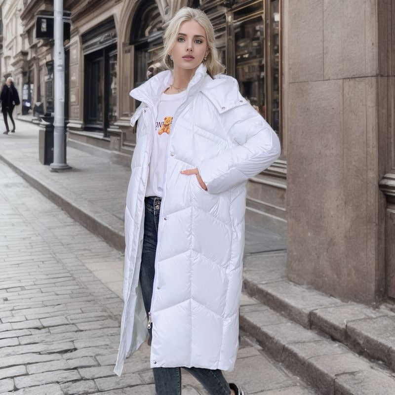 Damen lange isolierte Pufferjacke mit voluminösem Schnitt und praktischen Eingrifftaschen Heidi-Mode