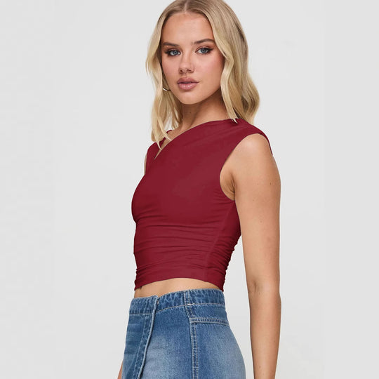 Damen Asymmetrisches Crop-Top aus weichem Jersey mit raffiniertem Schnitt Heidi-Mode