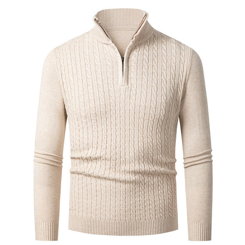 Herren Strickpullover mit modischem Zopfmuster und hochgeschlossenem Kragen Heidi-Mode