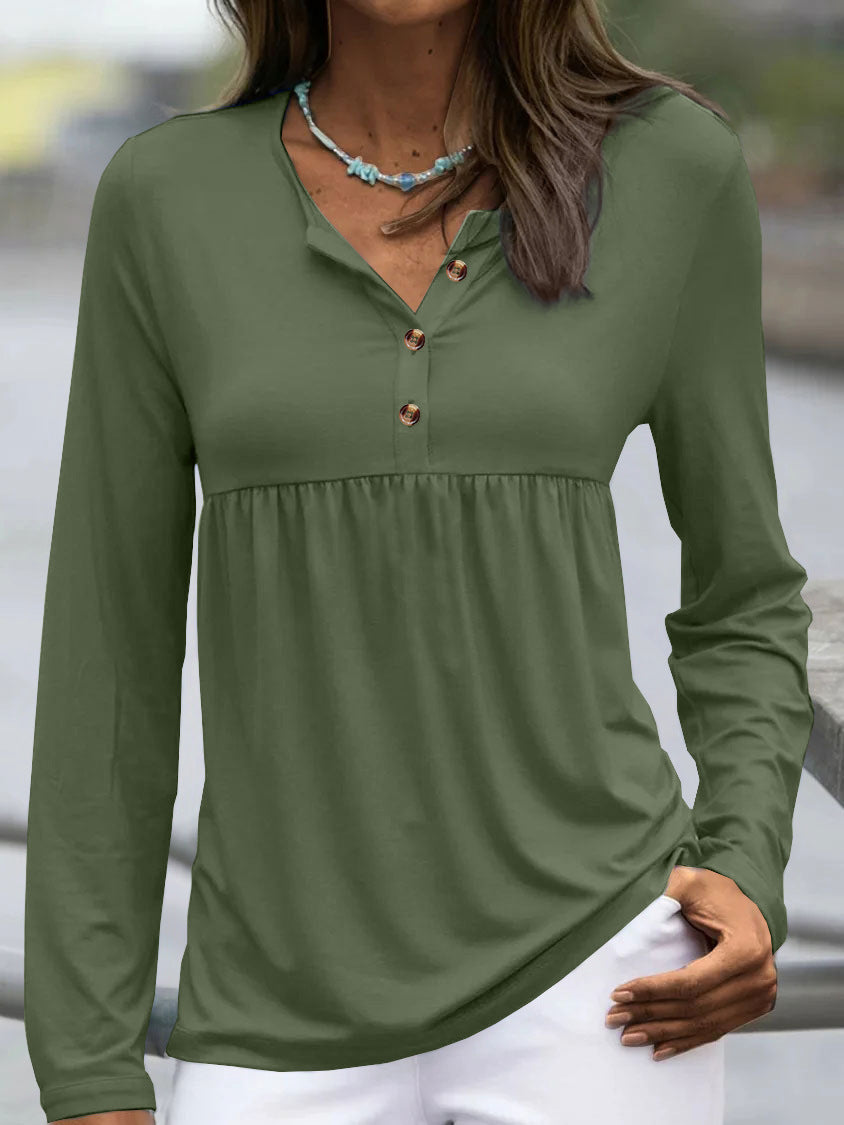 Damen Langarmshirt mit dekorativer Knopfleiste und sanftem Schnitt Heidi-Mode