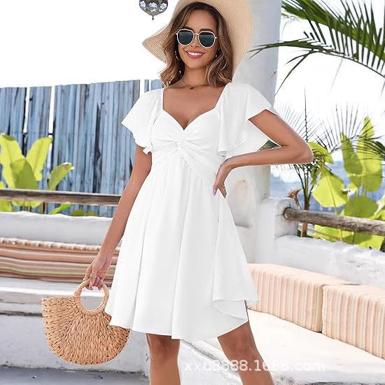 Damen lässiges Sommerkleid mit fließendem Schnitt und Wickeldetail Heidi-Mode