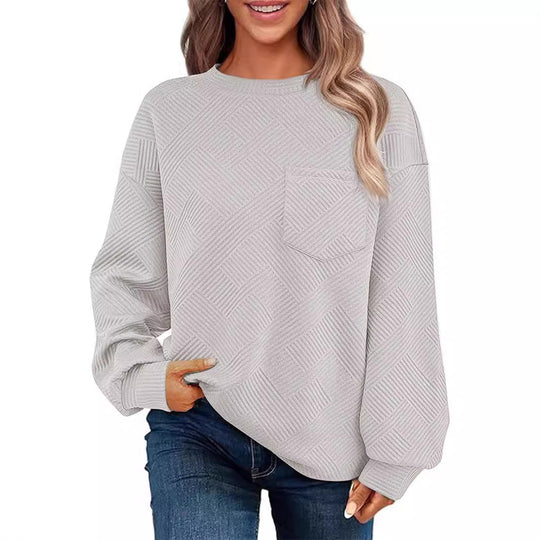 Damen Lässiger Pullover mit strukturiertem Muster und praktischen Taschen Heidi-Mode