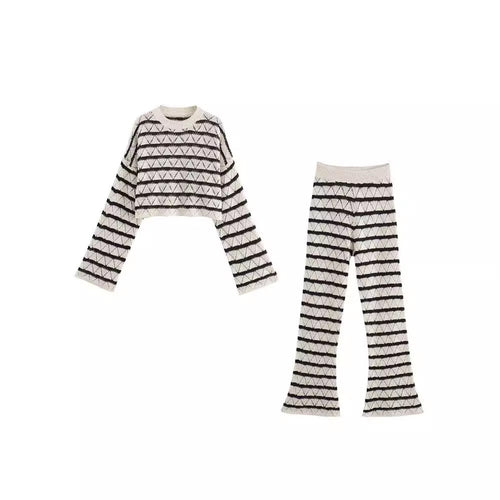 Damen Strick-Leggings mit breitem Bund und einzigartigem Muster Heidi-Mode