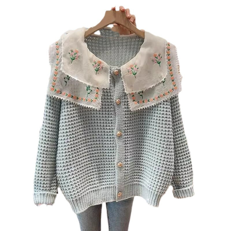 Damen gestickterCardigan mit weit geschnittenem Kragen Heidi-Mode