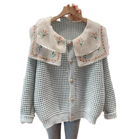 Damen gestickterCardigan mit weit geschnittenem Kragen Heidi-Mode