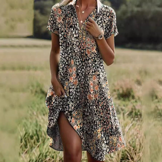 Damen Frischblumen-Hemdkleid mit Knopfverschluss und lässigem Schnitt Heidi-Mode