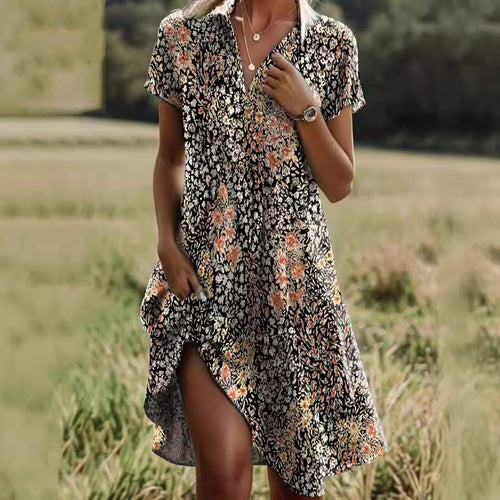 Damen Frischblumen-Hemdkleid mit Knopfverschluss und lässigem Schnitt Heidi-Mode