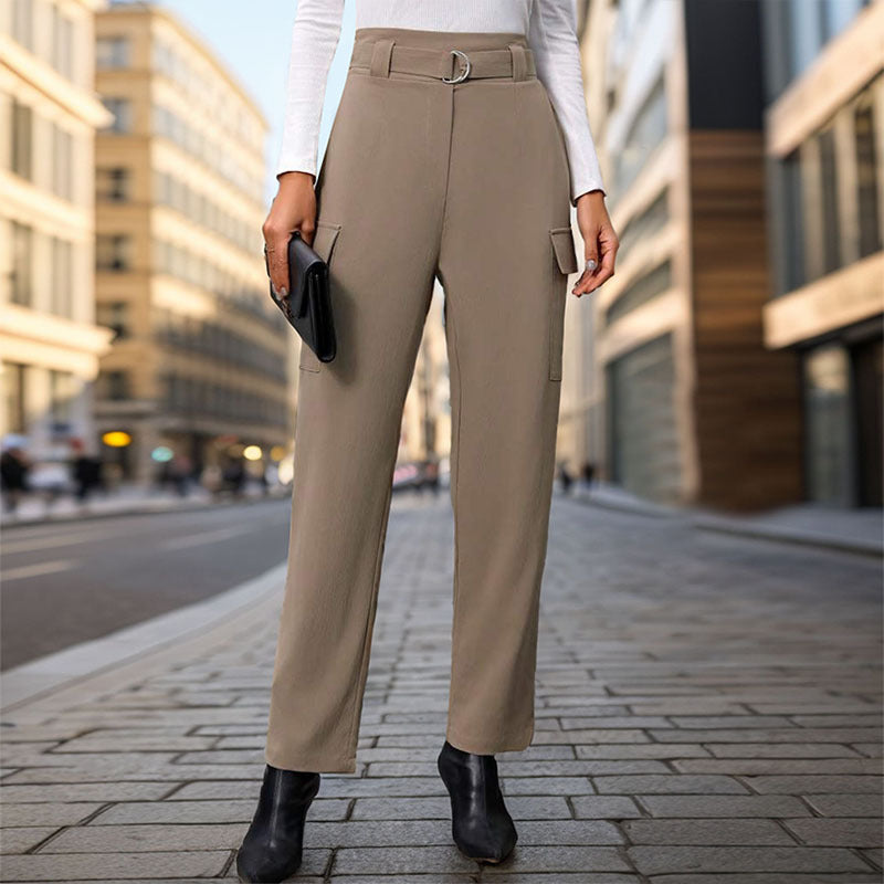 Damen Cargo-Hosen mit hohem Bund und praktischen Seitentaschen Heidi-Mode