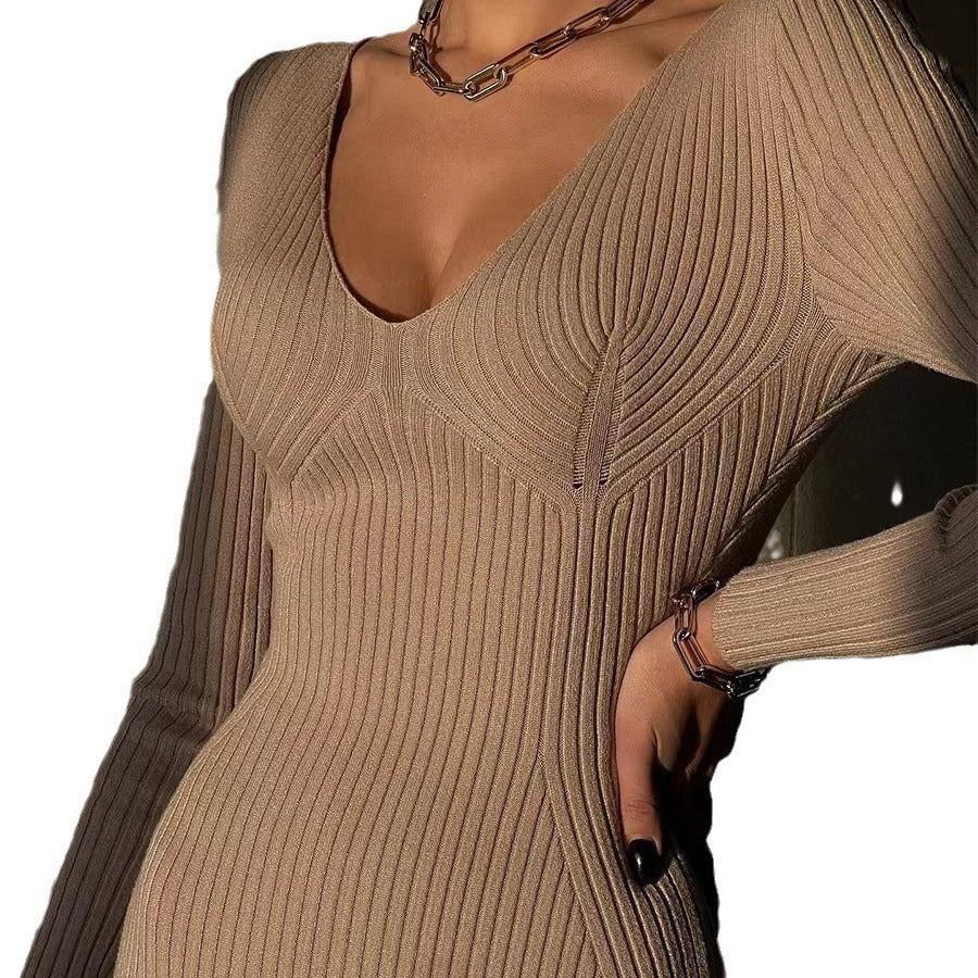 Damen Elegantes Strick-Maxikleid mit raffinierten Schnitt und figurbetontem Design Heidi-Mode