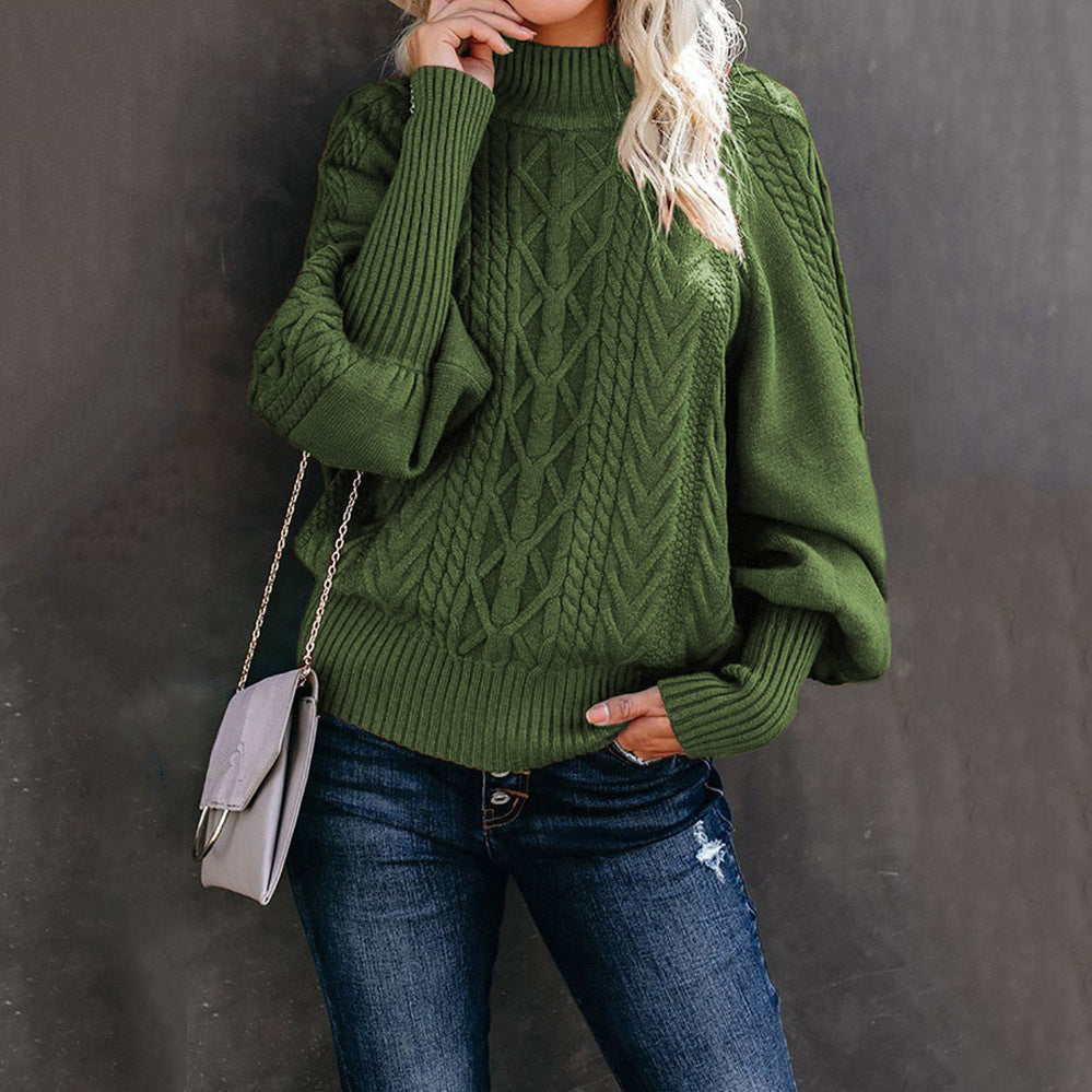 Damen Grobstrickpullover mit hohen Kragen und voluminösen Ärmeln Heidi-Mode