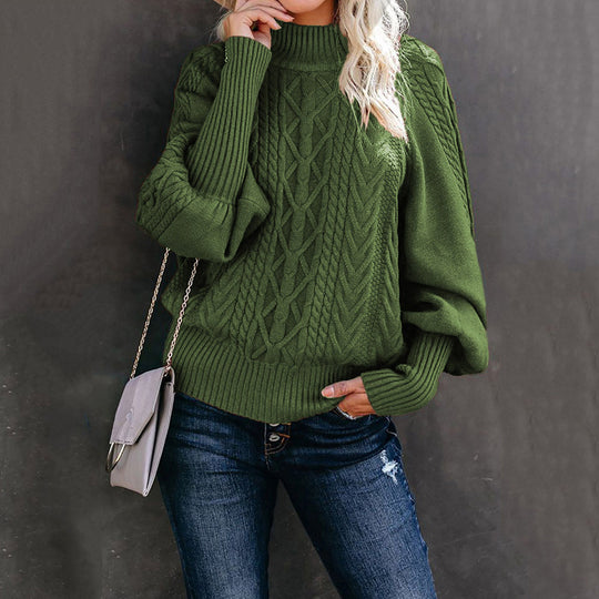 Damen Grobstrickpullover mit hohen Kragen und voluminösen Ärmeln Heidi-Mode