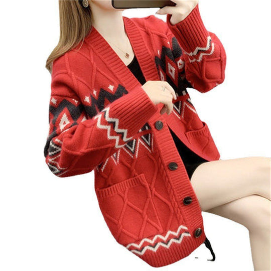 Damen Grobstrick-Cardigan mit modernem Muster und praktischen Taschen Heidi-Mode