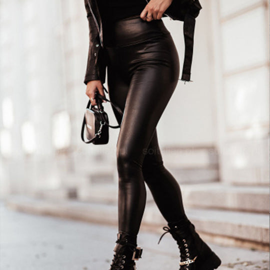 Damen Hochwertige Leggings im edlen look mit hohem Bund Heidi-Mode