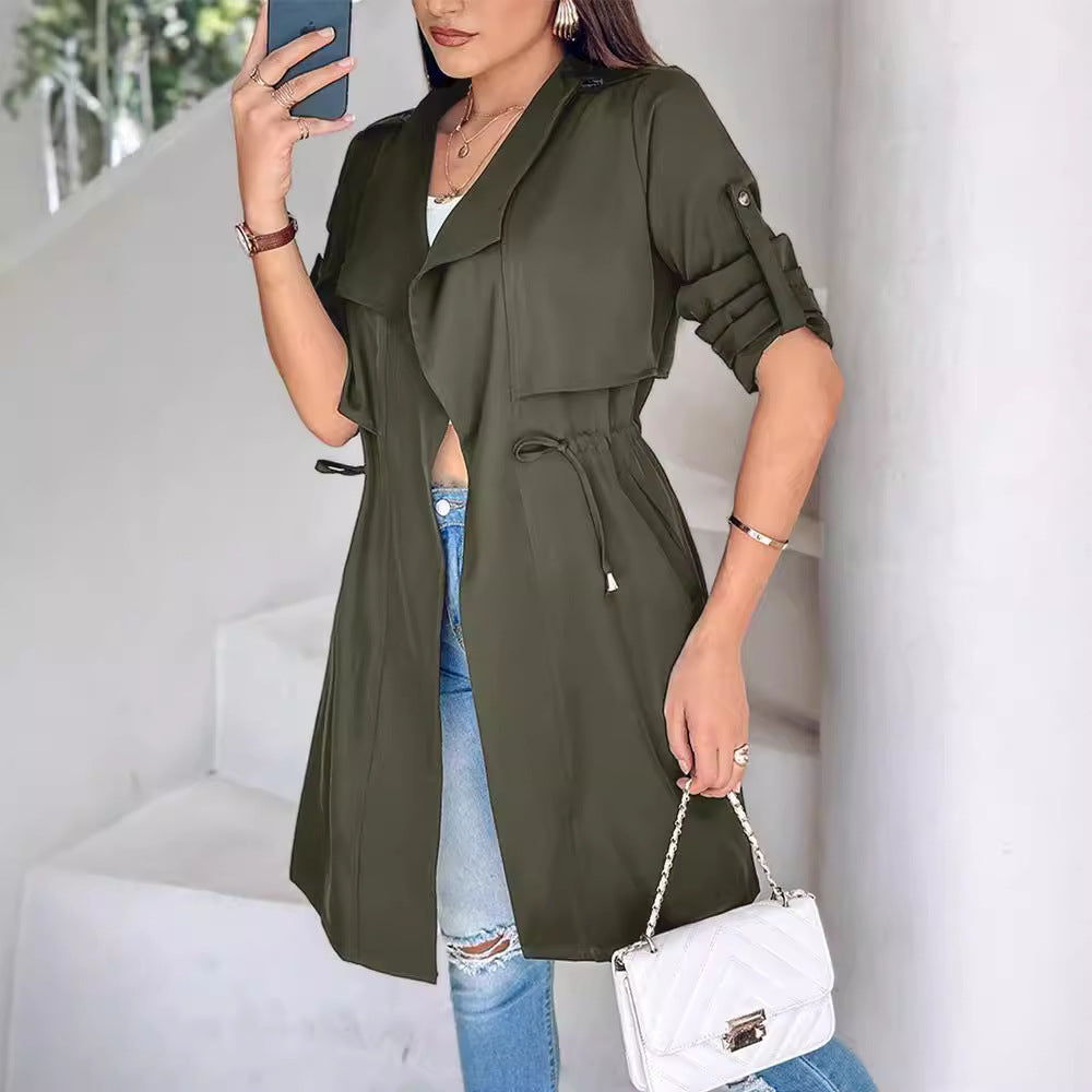 Damen Trenchcoat mit abnehmbarer Kapuze und verstellbarem Taillenzug Heidi-Mode