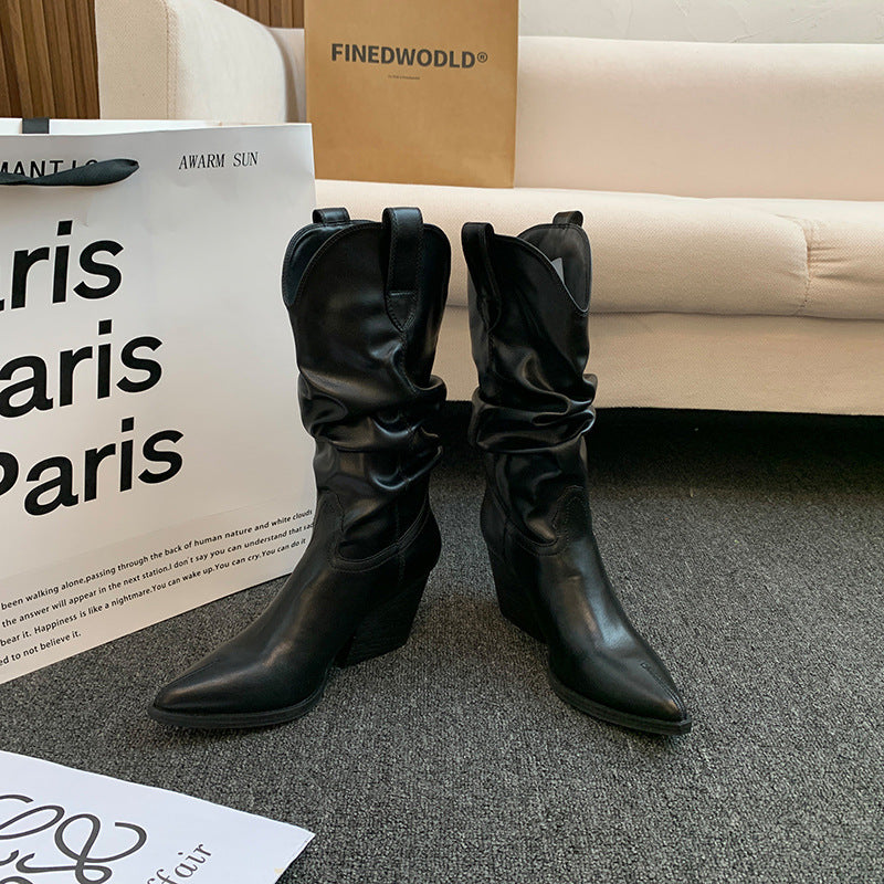 Damen Western-Stiefel mit eleganter Raffung und Absatz Heidi-Mode
