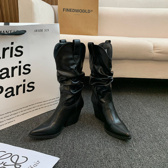 Damen Western-Stiefel mit eleganter Raffung und Absatz Heidi-Mode
