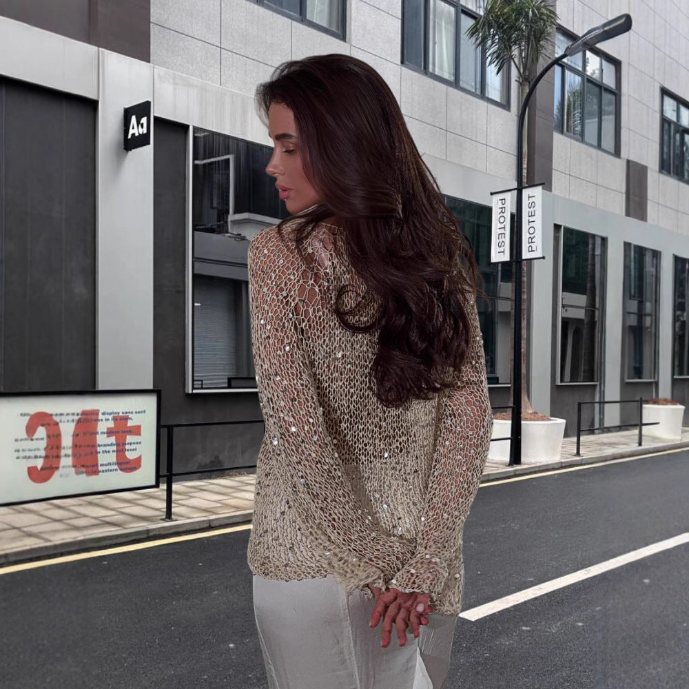 Damen Eleganter Häkelpullover mit zartem Glitzereffekt Heidi-Mode