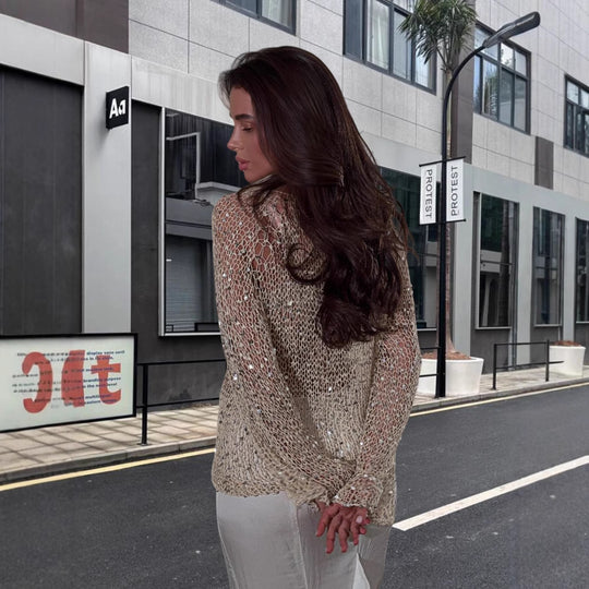 Damen Eleganter Häkelpullover mit zartem Glitzereffekt Heidi-Mode