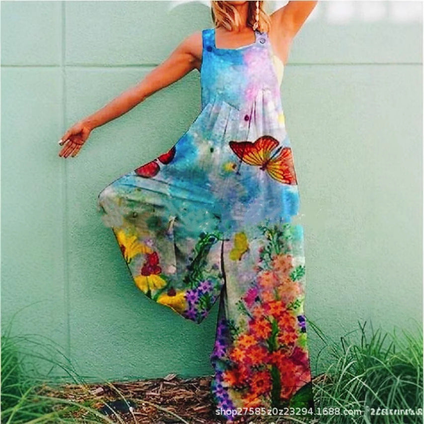 Damen Overall aus atmungsaktivem Baumwollmix mit buntem Floral-Motiv Heidi-Mode