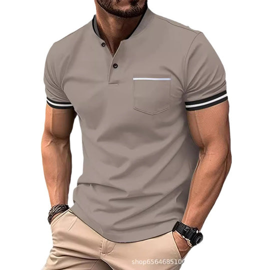 Herren Polohemd mit modernem Henley-Kragen und kontrastierenden Akzenten Heidi-Mode
