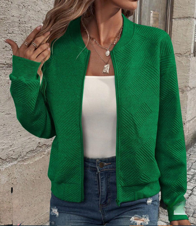 Damen lässige Zip-Jacke mit strukturiertem Design Heidi-Mode