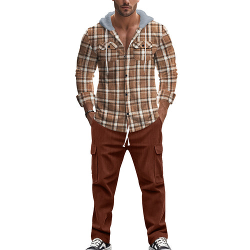 Herren gemusterte Kapuzenshirtjacke mit karierter Struktur und praktischen Taschen Heidi-Mode