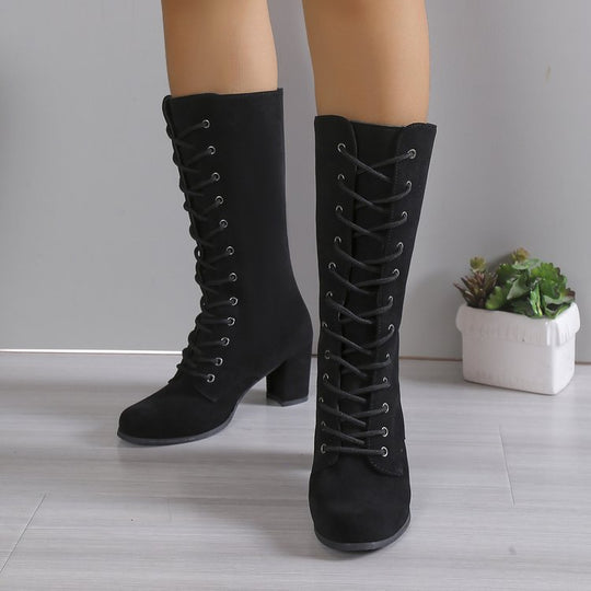 Damen Elegante Schnürstiefel mit hohem Absatz und modischem Design Heidi-Mode