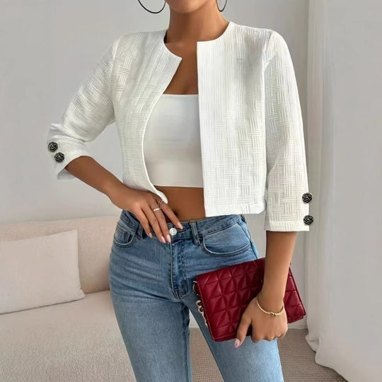 Damen Strukturierte Kurzjacke mit eleganten Knöpfen Heidi-Mode