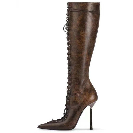 Femme Schnürspitze Stiletto Oberschenkelhohe Stiefel Heidi-Mode
