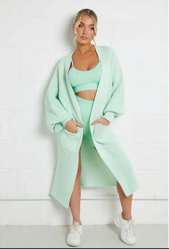 Damen Langer Strickmantel mit großzügigen Taschen Heidi-Mode