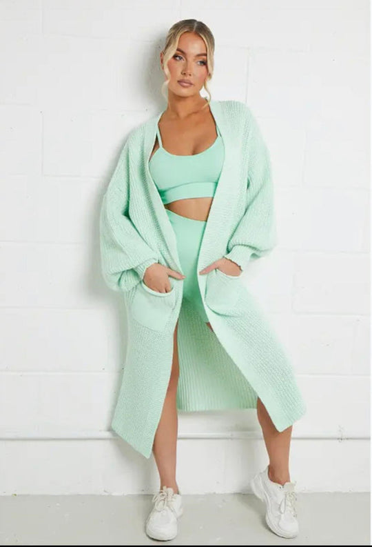 Damen Langer Strickmantel mit großzügigen Taschen Heidi-Mode