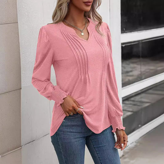 Damen Langarmshirt mit eleganter Rüsche Heidi-Mode