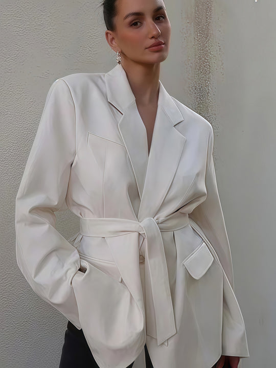 Damen Elegante Blazerjacke mit Gürtel und Taschen Heidi-Mode