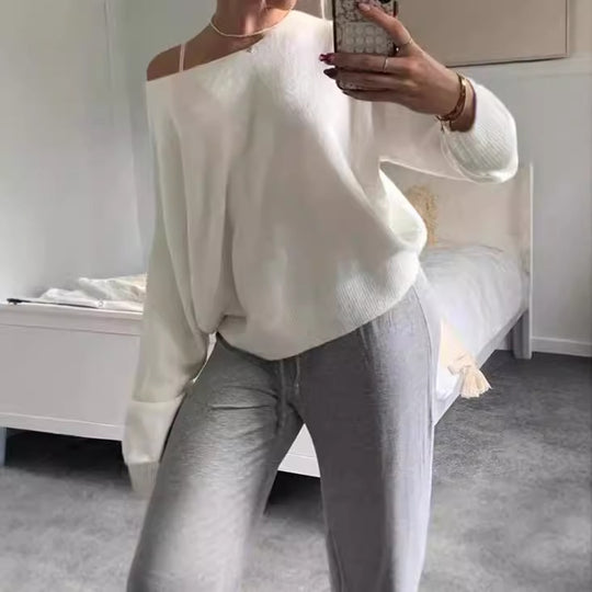 Damen Oversized Strickpullover mit schulterfreiem Design Heidi-Mode