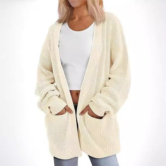 Damen Grobstrick Cardigan mit offenem Schnitt und praktischen Taschen Heidi-Mode