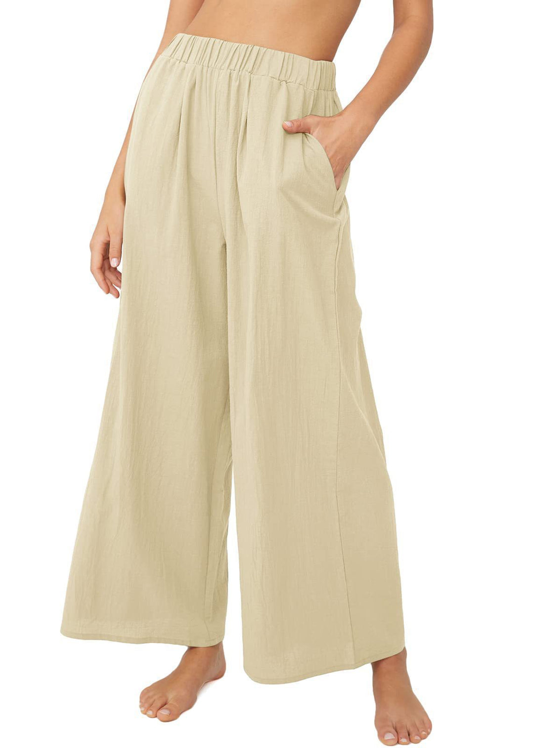 Damen Leichte Weitehose mit elastischem Bund und praktischen Taschen Heidi-Mode