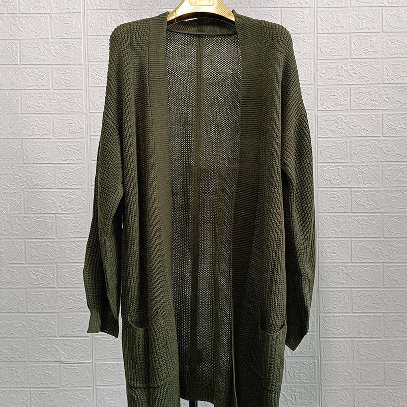 Damen lässige Strickjacke mit offener Front und großzügigen Ärmeln Heidi-Mode